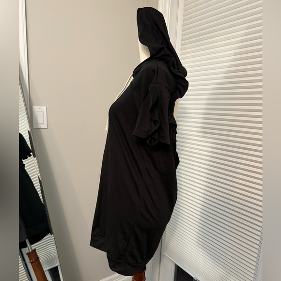 Black Terry Open Back Hooded Mini Sun Dress | Small - Picture 7 of 13